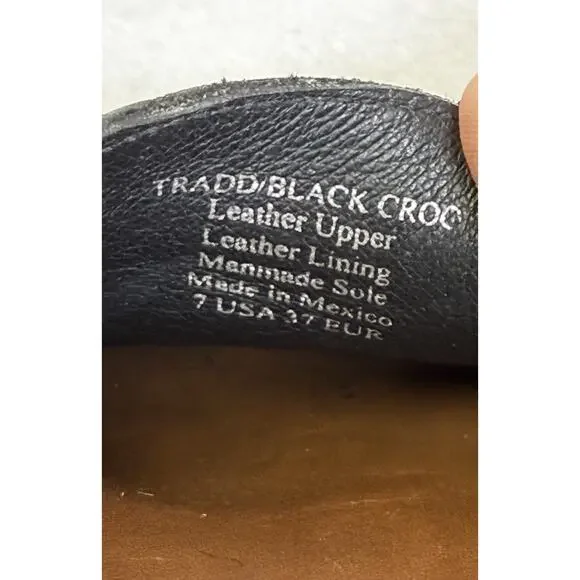 Charleston Shoe Co Tradd Penny Loafers Women's Sz 7 M Black Leather Slip-on Croc - Picture 8 of 12